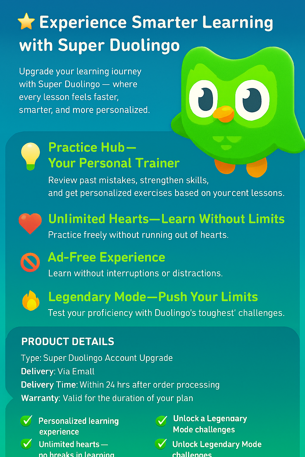 Upgrade to Super Duolingo – Unlimited Hearts, Ad-Free Learning Experience